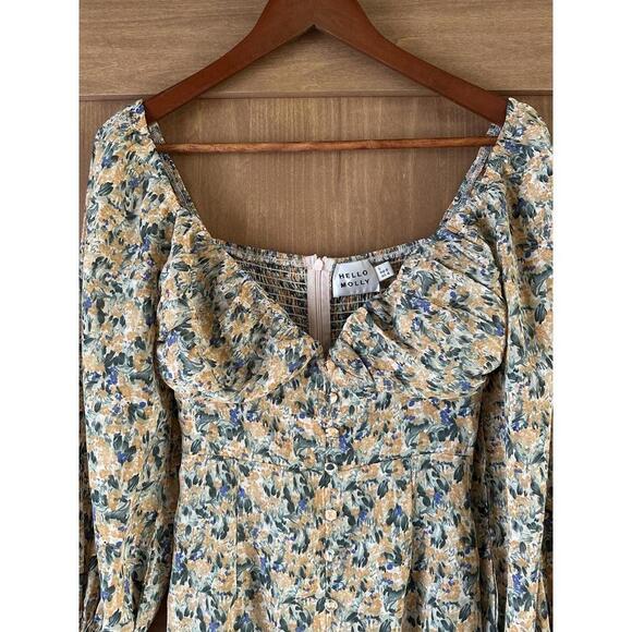 Hello Molly Love First Bell Sleeve Mini Dress in Orange/Sage Floral size Small​ - Picture 5 of 15